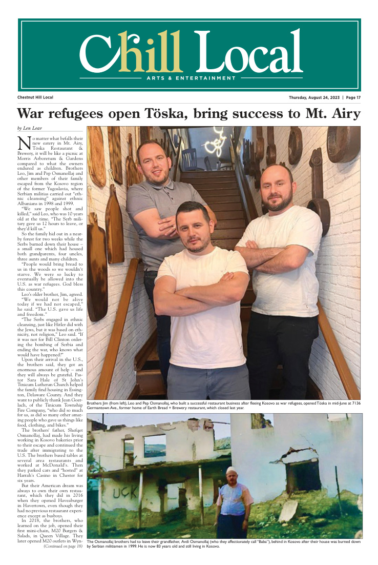 Chestnut Hill Local feature about TÖSKA, published August 24, 2023